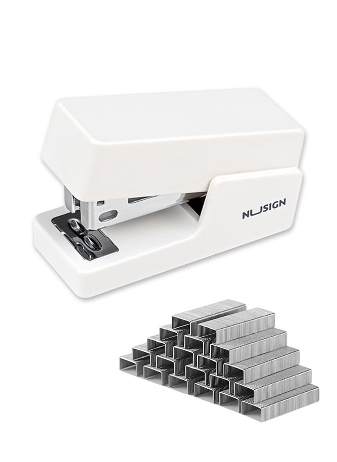 Deli - Mini Stapler with 830 Standard Staples, 16 Sheet Capacity Manual Stapler Desktop Stapler Children's Stapler for Student, Office, White - Image 1