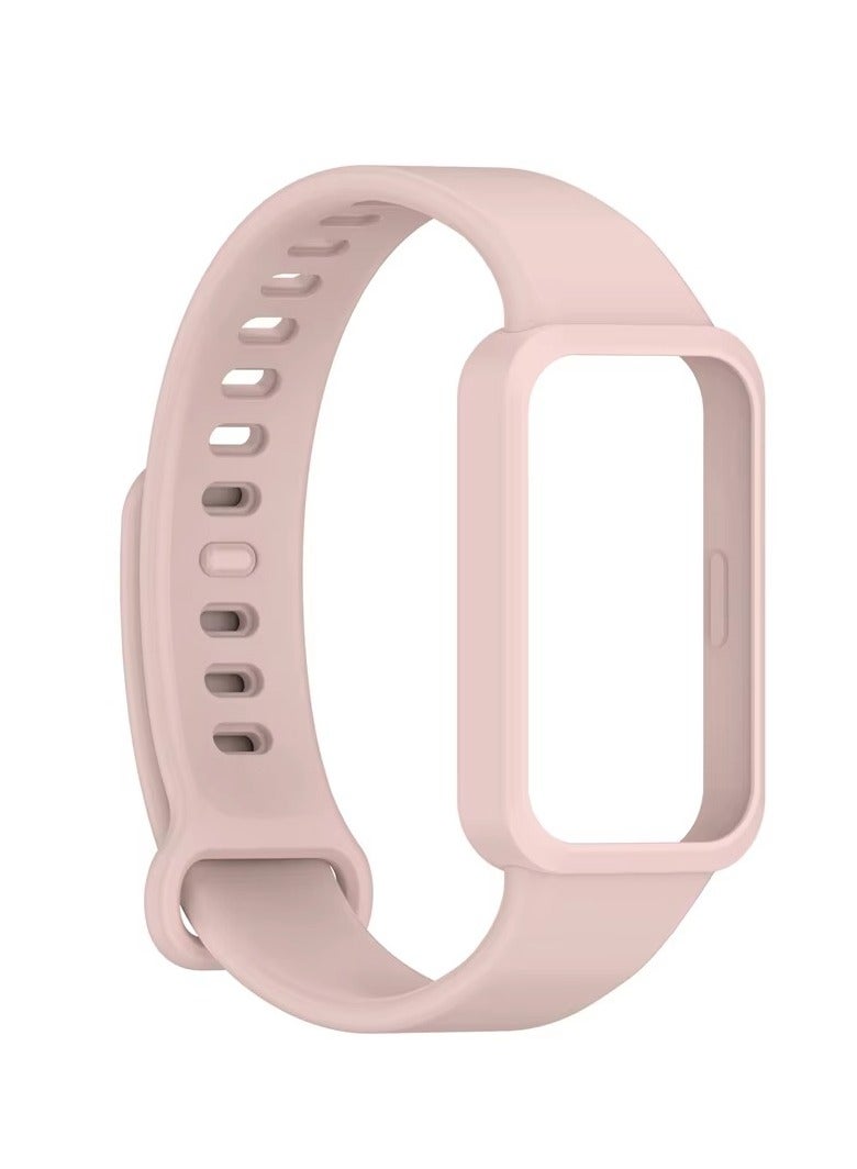 Plastic Strap Compatible with Xiaomi Smart Band 9 & Redmi Band 3, Soft Comfortable Protective Case with Built-in Replacement Watch Band - pink - Image 1