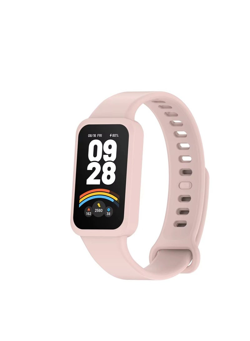Plastic Strap Compatible with Xiaomi Smart Band 9 & Redmi Band 3, Soft Comfortable Protective Case with Built-in Replacement Watch Band - pink - Image 2