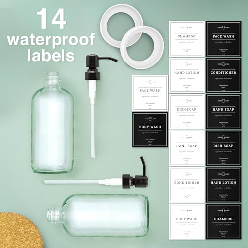 Vine Creations Clear Glass Soap Dispenser, 2 Pack Kitchen Soap Dispenser Set with Stainless Steel Pump, 16 oz Dish Soap and Hand Soap Dispensers for Bathroom with Waterproof Labels - Image 5
