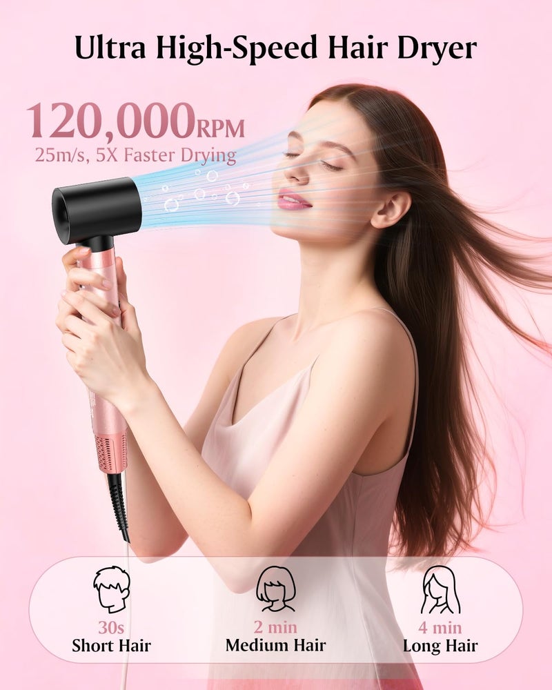 Brightup Dual Voltage Hair Styler - 5 in 1 High Speed Hot Air Styler 1400W Blow Dryer Brush, Negative Ions, Cool Shot Button, Curler, Volumizer, Straighter, No Heat Damage, with Travel Bag - Image 3