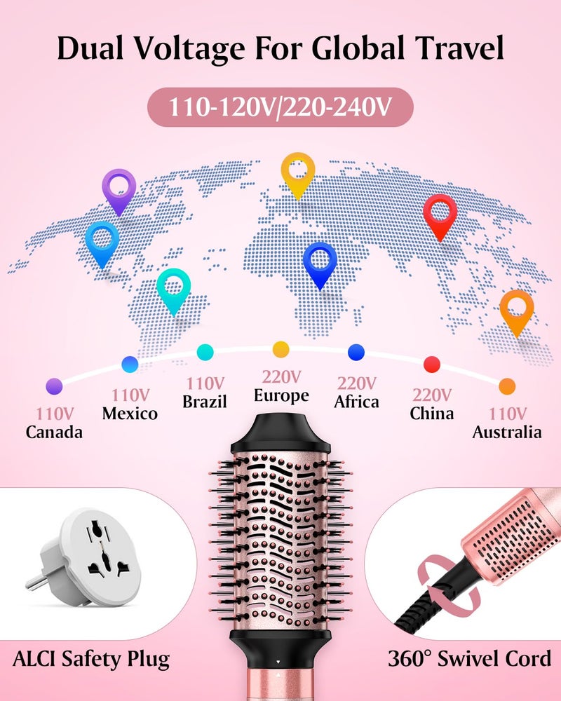 Brightup Dual Voltage Hair Styler - 5 in 1 High Speed Hot Air Styler 1400W Blow Dryer Brush, Negative Ions, Cool Shot Button, Curler, Volumizer, Straighter, No Heat Damage, with Travel Bag - Image 2