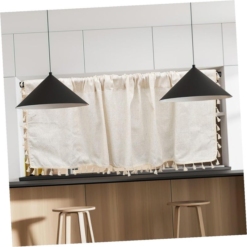 GALPADA Short Slub Linen Valance Curtain with Tassel 150x60cm, Semi-Sheer Decorative Short Curtain for Kitchen Window, Rod Pocket Privacy Drapes for Home and Café - Image 4