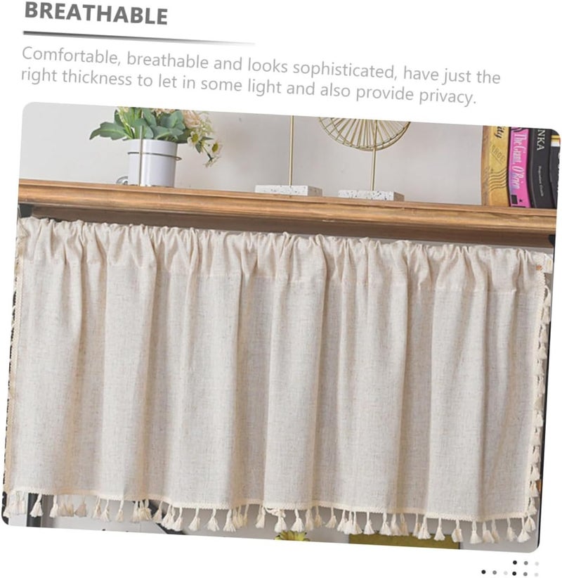 GALPADA Short Slub Linen Valance Curtain with Tassel 150x60cm, Semi-Sheer Decorative Short Curtain for Kitchen Window, Rod Pocket Privacy Drapes for Home and Café - Image 3