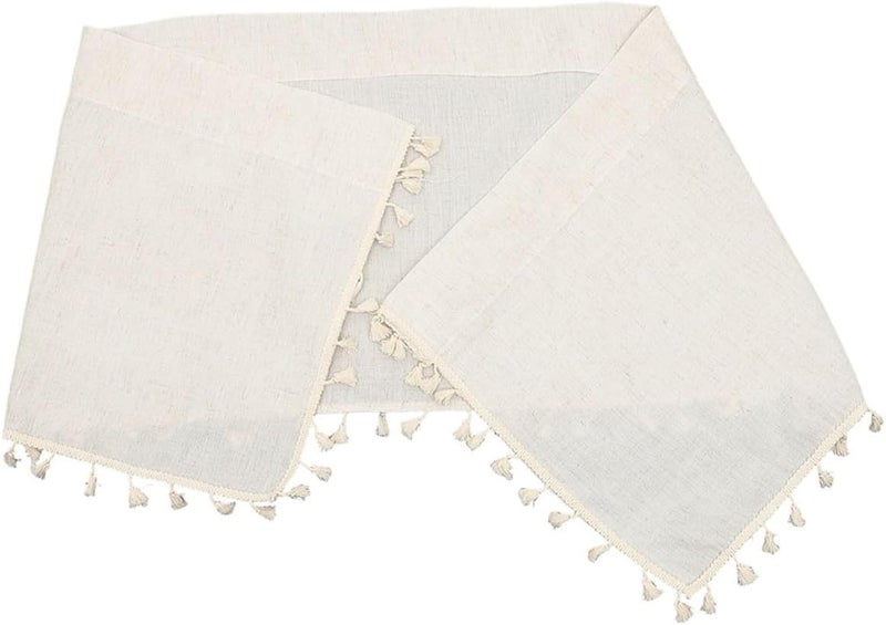 GALPADA Short Slub Linen Valance Curtain with Tassel 150x60cm, Semi-Sheer Decorative Short Curtain for Kitchen Window, Rod Pocket Privacy Drapes for Home and Café - Image 1