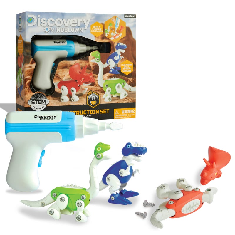 Discovery Kids DISCOVERY #MINDBLOWN Dinosaur Construction Set, 90-Piece Action Model Build Kit, Kid-Safe Electronic Tools & Screws, Create T-Rex Triceratops, Prehistoric Monster Learning STEM Toy For Paleontologists - Image 1