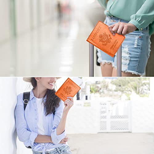 Eoehro Passport and Vaccine Card Holder Combo, Passport Holder with Vaccine Card Slot, Passport Wallet, Passport Cover, Passport Case, Passport Holder for Women and Men(BA-Orange) - Image 5