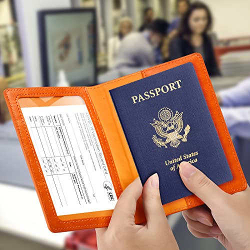 Eoehro Passport and Vaccine Card Holder Combo, Passport Holder with Vaccine Card Slot, Passport Wallet, Passport Cover, Passport Case, Passport Holder for Women and Men(BA-Orange) - Image 2