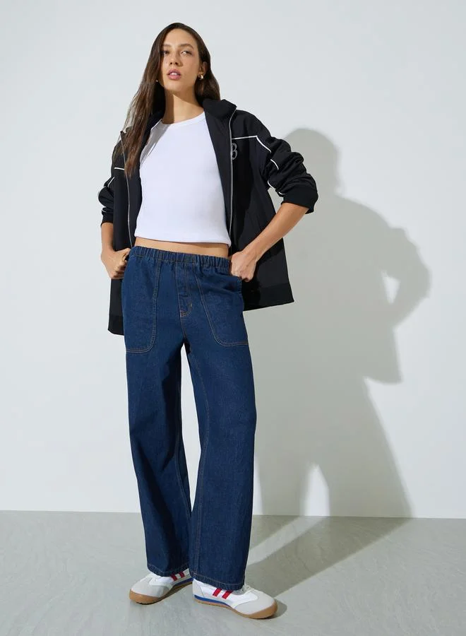 ستايلي Dark Blue Straight Fit Jogger Style Jeans with Patch Pocket