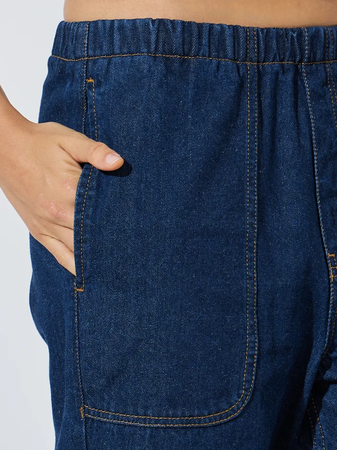 Styli blue Styli Dark Blue Straight Fit Jogger Style Jeans with Patch Pocket for Women | Best Price UAE