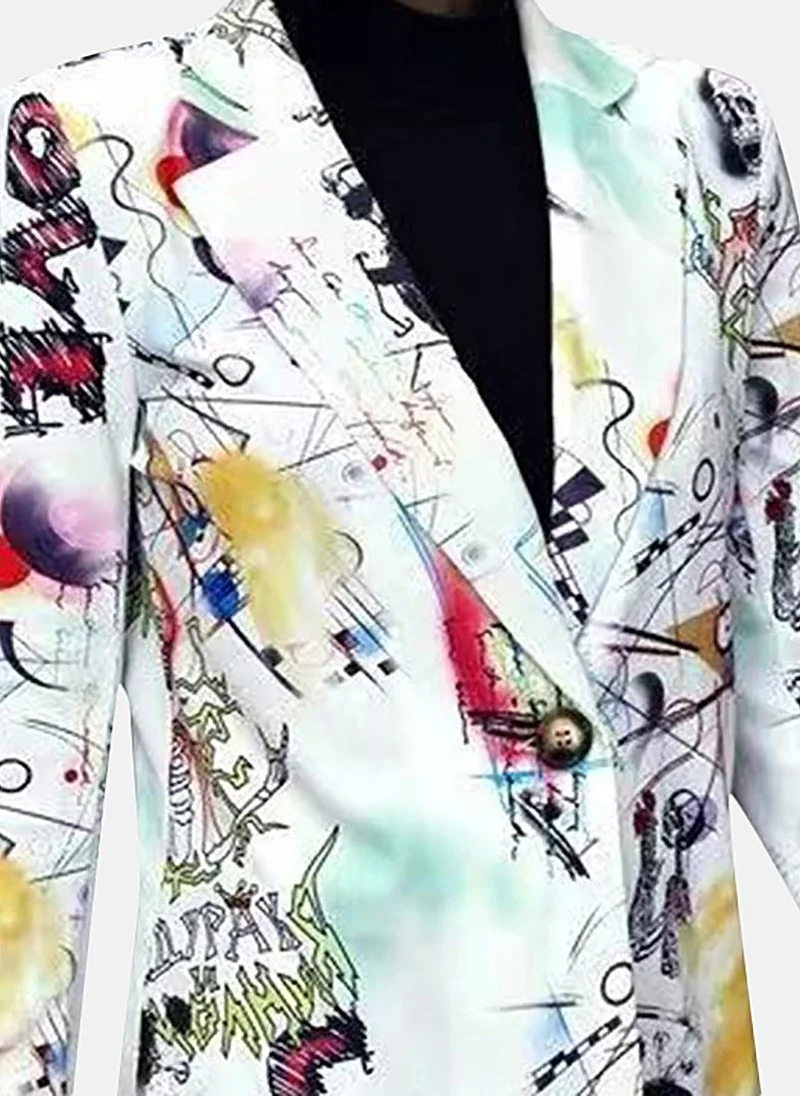 يونيكي White Printed Notch Lapel Blazer