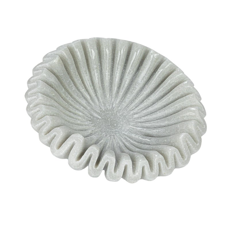 Creative CoOp Round Marble Pleated Dish White