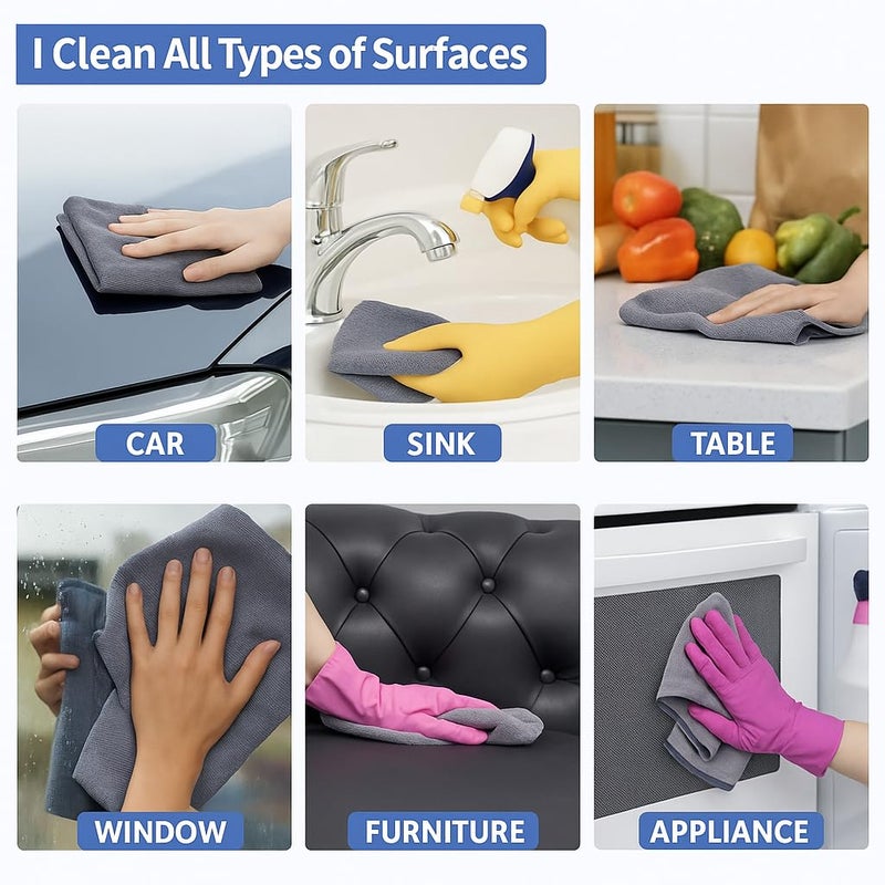 IDELLA Microfiber Cloth - 4 pcs 40×40-340 GSM Grey! Thick Lint & Streak-Free Multipurpose Cloths - Automotive Microfibre for Car Cleaning Polishing Washing & Detailing (Microfiber Cloth) - Image 5