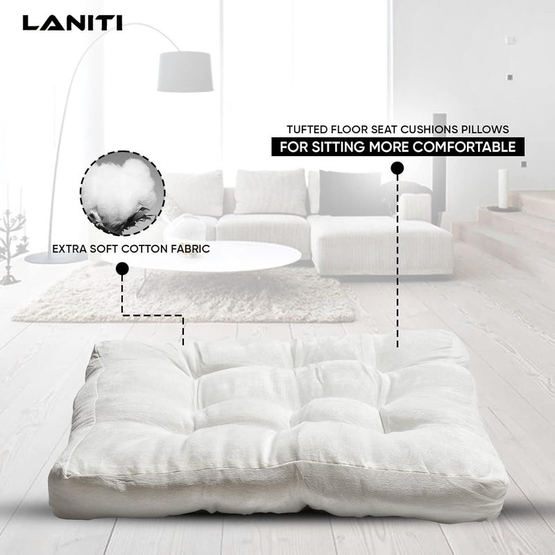 LANITI 24” Inch Extra Large Floor Cushions Tufted Floor Pillow for Adults Square Meditation Ultimate Comfort Oversized Pillows for Floor Cushion (White) - Image 4