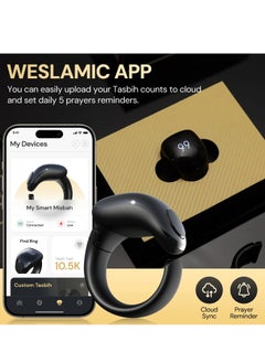 WESLAMIC Smart Tasbih Counter Zikr Ring – Digital Tasbeeh Counter with OLED Display, App Support, Magnetic Charging, Waterproof Design, Prayer Reminder, Sleek Black – Modern Islamic Gadget for Daily Zikr & Prayer Tracking (20mm & 22mm)  - Image 2