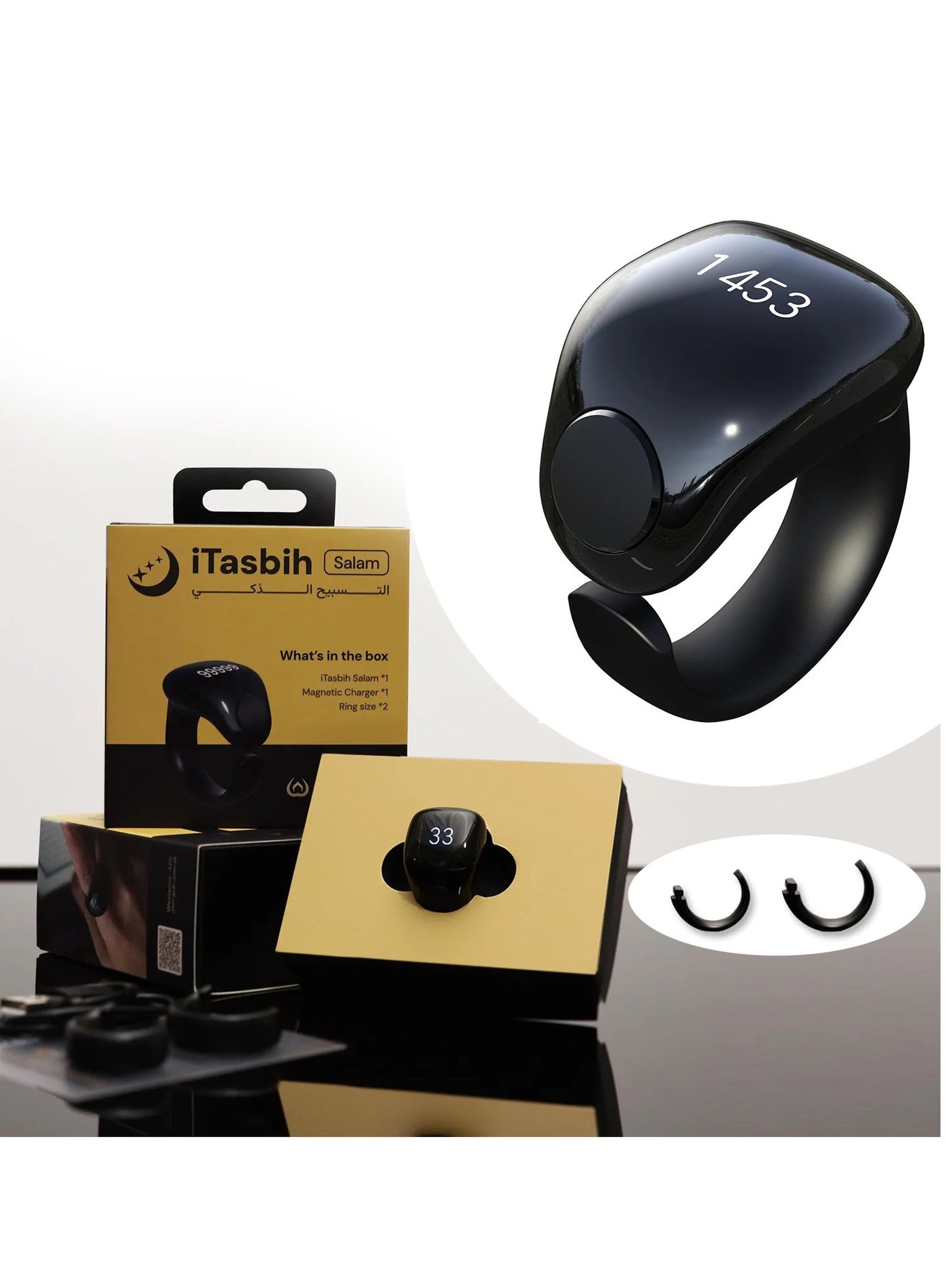 WESLAMIC Smart Tasbih Counter Zikr Ring – Digital Tasbeeh Counter with OLED Display, App Support, Magnetic Charging, Waterproof Design, Prayer Reminder, Sleek Black – Modern Islamic Gadget for Daily Zikr & Prayer Tracking (20mm & 22mm)