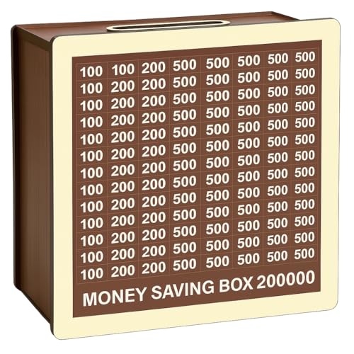 MASHUR FAB 2 lakh Saving Money Saving Box, 2 Lakh Rupees Savings Challenge, Wooden Piggy Bank, 20 x 20 cm, Brown - Image 2