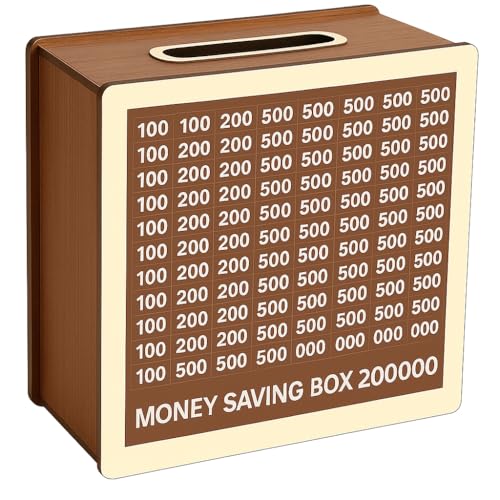 MASHUR FAB 2 lakh Saving Money Saving Box, 2 Lakh Rupees Savings Challenge, Wooden Piggy Bank, 20 x 20 cm, Brown - Image 1