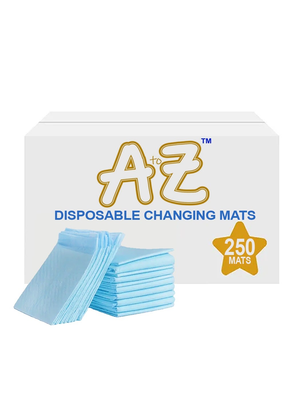 A to Z - Disposable Changing Mat size (45cm x 60cm) Large- Premium Quality for Baby Soft Ultra Absorbent Waterproof - Pack of 250-Blue