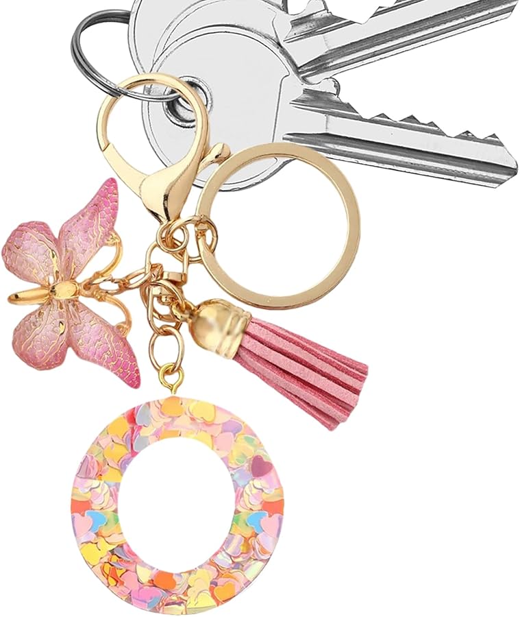 Personalized Initial Letter Keychain With Tassel Butterfly Charm For Car Keys Purse Bags Color O - Image 1