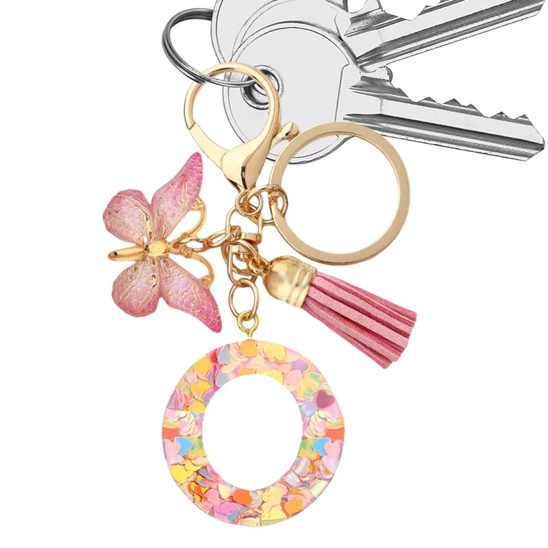 Personalized Initial Letter Keychain With Tassel Butterfly Charm For Car Keys Purse Bags Color O - Image 2