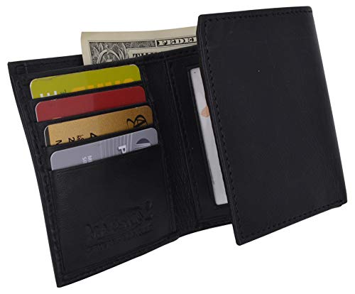 MARSHAL Genuine Leather Kids Slim Compact ID and Coin Pocket Trifold Boys Wallet Black - Image 4