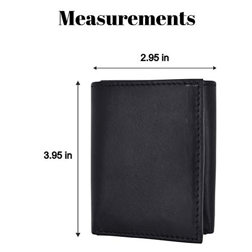 MARSHAL Genuine Leather Kids Slim Compact ID and Coin Pocket Trifold Boys Wallet Black - Image 3
