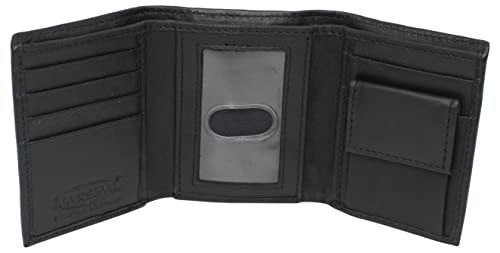 MARSHAL Genuine Leather Kids Slim Compact ID and Coin Pocket Trifold Boys Wallet Black - Image 1