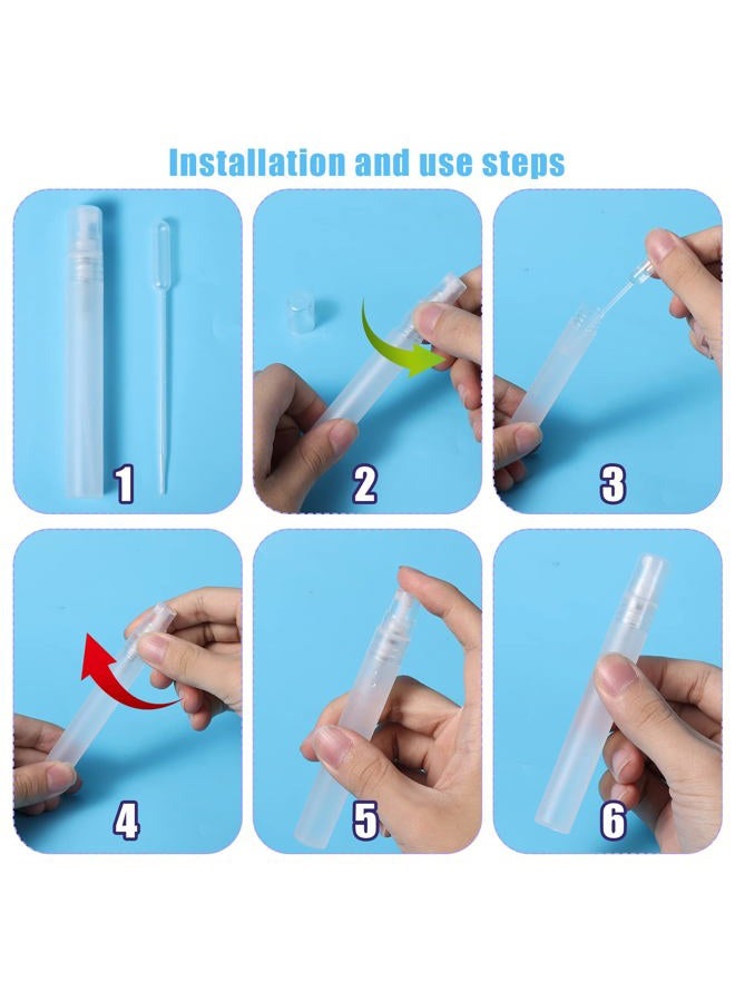 3DROSE 5pcs 10ml Perfume Atomizers Refillable, Matte Plastic Small Travel Size Spray Bottles with 0.5ml Dispenser Tube for Fine Mister Mini Empty Spritzer Bottles for Hair Face Plants (4 Colors) - Image 4