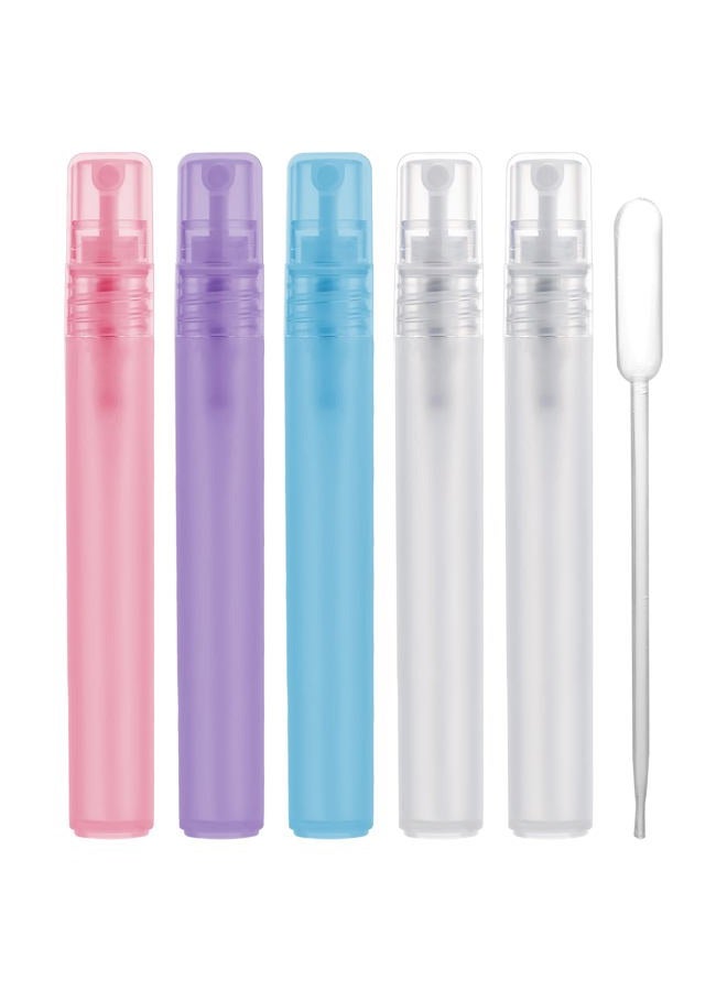 3DROSE 5pcs 10ml Perfume Atomizers Refillable, Matte Plastic Small Travel Size Spray Bottles with 0.5ml Dispenser Tube for Fine Mister Mini Empty Spritzer Bottles for Hair Face Plants (4 Colors) - Image 1