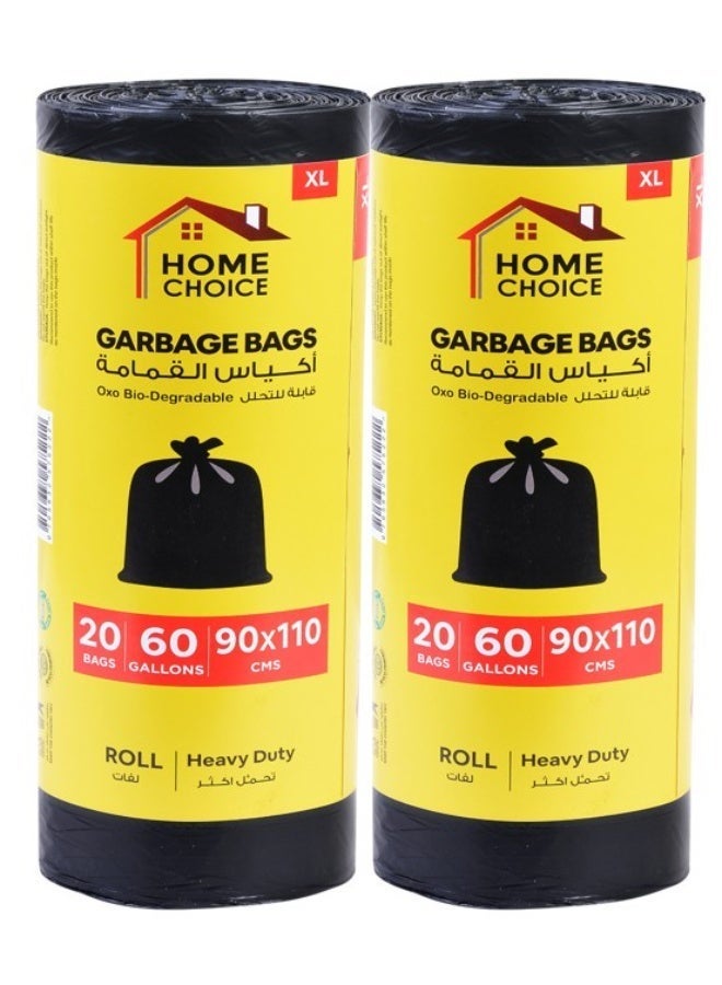 HOME CHOICE 60 Gallons, Pack of 40-Pieces, Size 90*110 cm, (20 Trash Bags X 2 Rolls), Heavy Duty Bio-degradable Garbage Bags Rolls, Bin Liners - Image 1