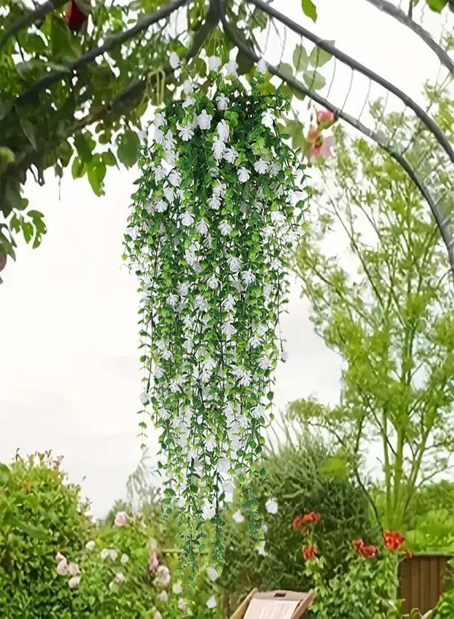 WEISPARK Artificial Hanging Flowers, 4pcs Fake Eucalyptus Vine Faux Flower Greenery Garland Plastic Plants for Indoor Outdoor Wall Garden Wedding Home Party Decor (White) - Image 3
