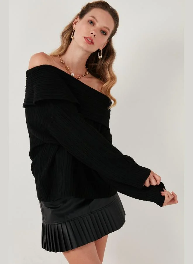 ليلا كنزة نسائية بياقة مادونا من ليلا مقاس كبير