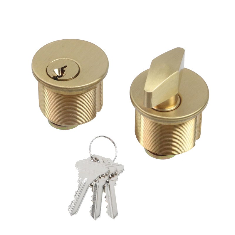 Nicerity 2 Pcs 1 Mortise Lock Cylinder Copper Security Door Locks Front Door and Exterior Gate Lockset Hardware with Keys Gold
