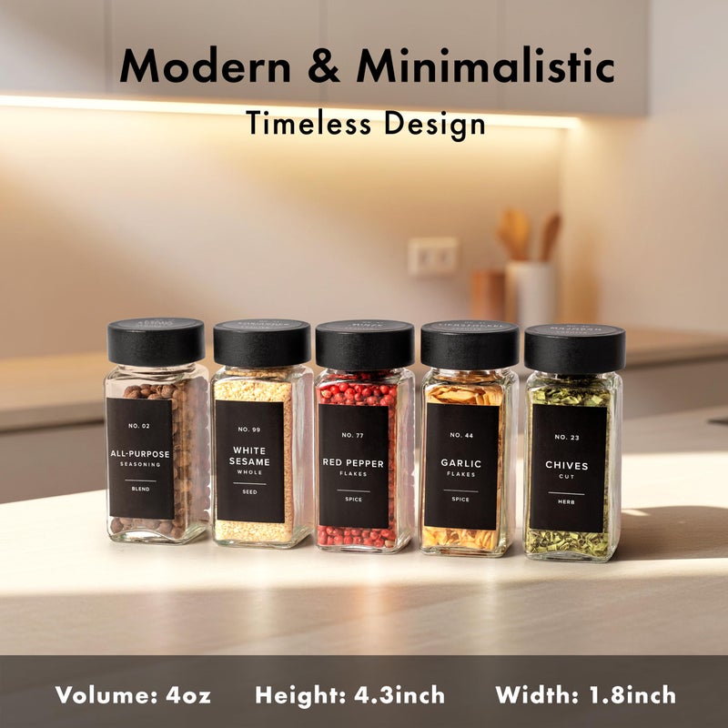 EDELHAUSÂ® Square Spice Jars with Bamboo Wooden Lid (Pack of 24) Spice Jars with Shaker Insert and 240 Labels - Bamboo Lid Glass Container for Spice Organisation [4.3 in Ã— 1.8 in] - Image 2