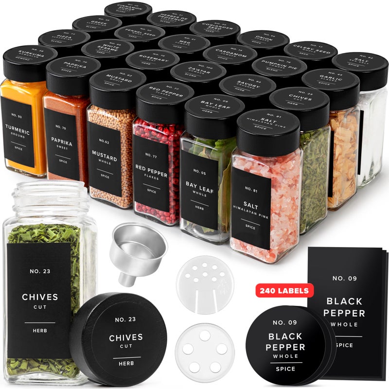 EDELHAUSÂ® Square Spice Jars with Bamboo Wooden Lid (Pack of 24) Spice Jars with Shaker Insert and 240 Labels - Bamboo Lid Glass Container for Spice Organisation [4.3 in Ã— 1.8 in] - Image 1