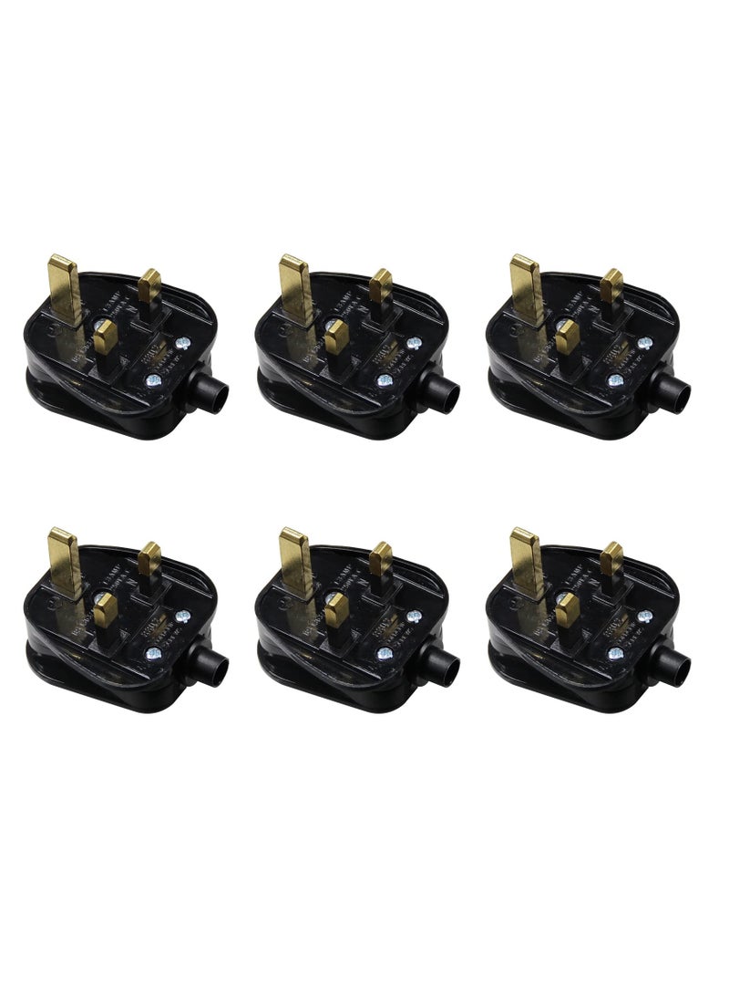 3 Pin UK Plug 13A Fused 250V Mains Plugs, UK Mains Plug for 13A 250V Black 3 Pin Plug 50-60 Hz (6Pcs) - Image 1