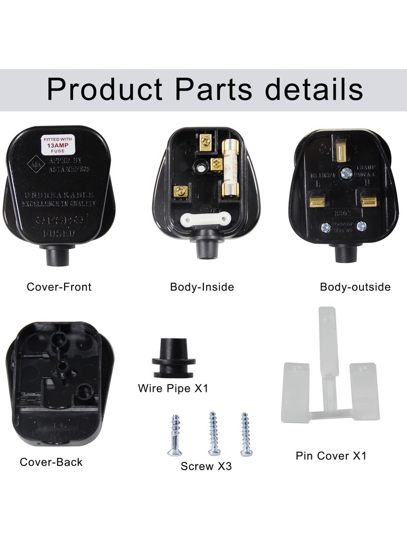 3 Pin UK Plug 13A Fused 250V Mains Plugs, UK Mains Plug for 13A 250V Black 3 Pin Plug 50-60 Hz (6Pcs) - Image 2