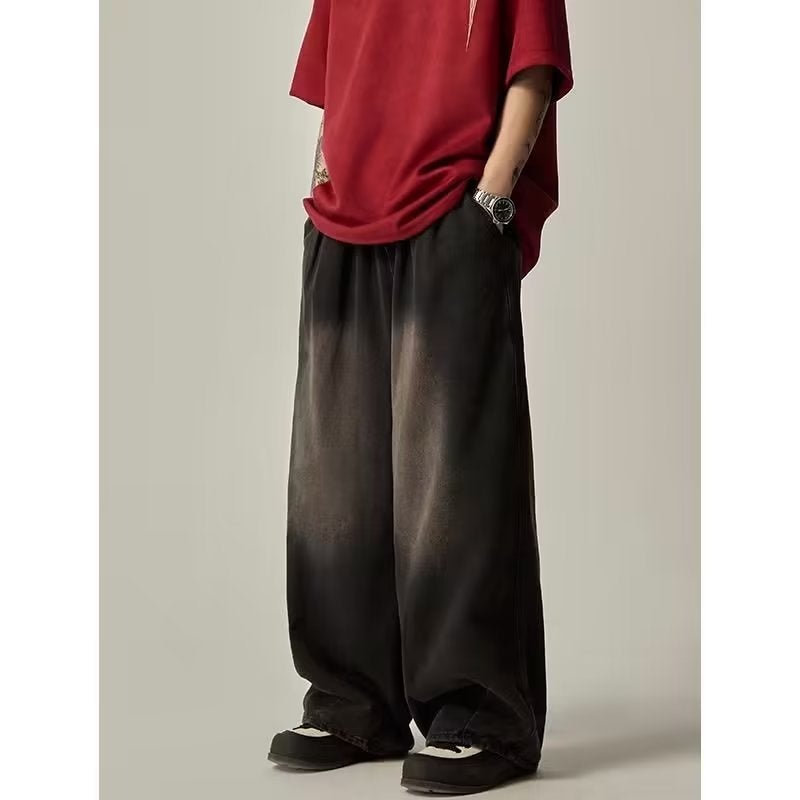 Elastic Waist Oversize New Jeans Men'S And Women'S Japanese Plus Size Relaxed-Fit Street Drape Wide Leg Trousers - Image 1