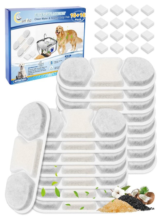 Cunina 16+16Pack Pet Water Fountain Filter Fit for MAILOFY WF120/WF160 & Fit for Zuqqony DYSJ01 & Fit for FIYOVA 12L/410oz/3.2Gal, Filters & Sponges 4-Layer Dog Water Filter Replacement System - Image 1