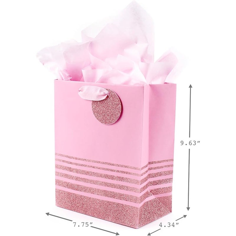 Hallmark 9 Medium Gift Bag with Tissue Paper (Pink Glitter Stripes) for Valentines Day, Birthdays, Baby Showers, Bridal Showers or Any Occasion - Image 3