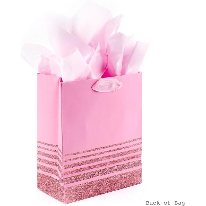Hallmark 9 Medium Gift Bag with Tissue Paper (Pink Glitter Stripes) for Valentines Day, Birthdays, Baby Showers, Bridal Showers or Any Occasion - Image 4