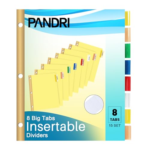 PANDRI Binder Divider, PANDRI 120 Pack Binder Index Dividers with 8 Insertable Multicolor Big Tabs, Letter Size Paper Binder Divider for School Office Home Business - Image 1