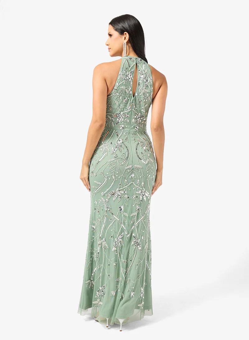 Namshi x Halter Neck Bead Embellished Evening Gown