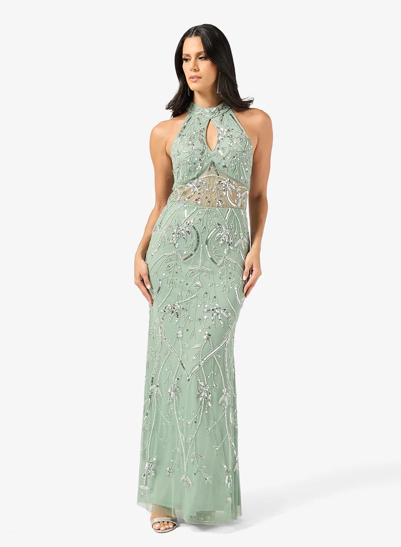 Namshi x  Halter Neck Bead Embellished Evening Gown for Women | Best Price UAE