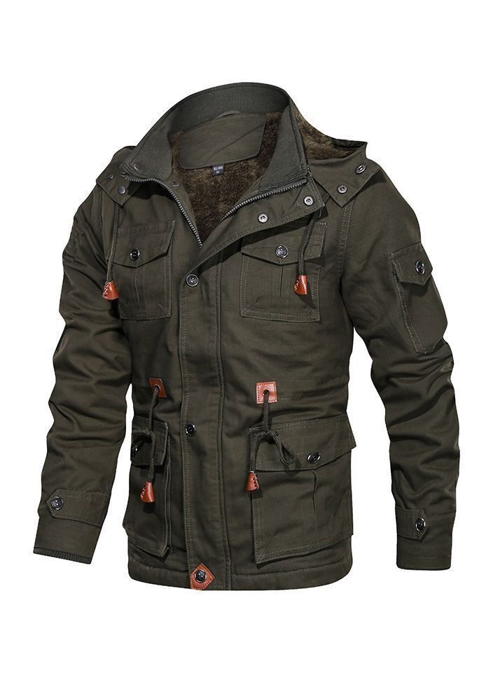 Loquat Men's Trench Cloose Standing Collar Hooded Jacket Drmy Green