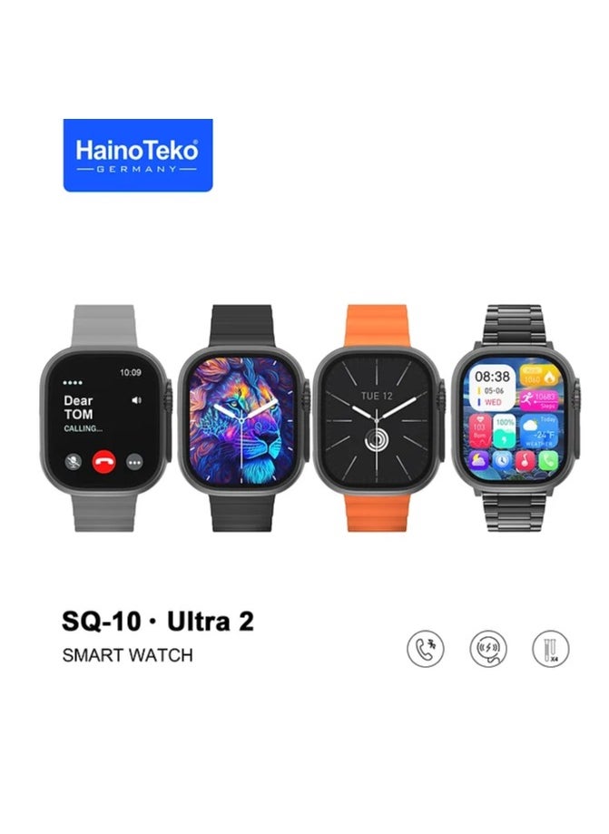 Haino Teko - Haino Teko Germany SQ10 Ultra 2 AMOLED Display Smart Watch With 4 Spair Strap and Wireless Charger for Gents and Boys Silver - Image 1