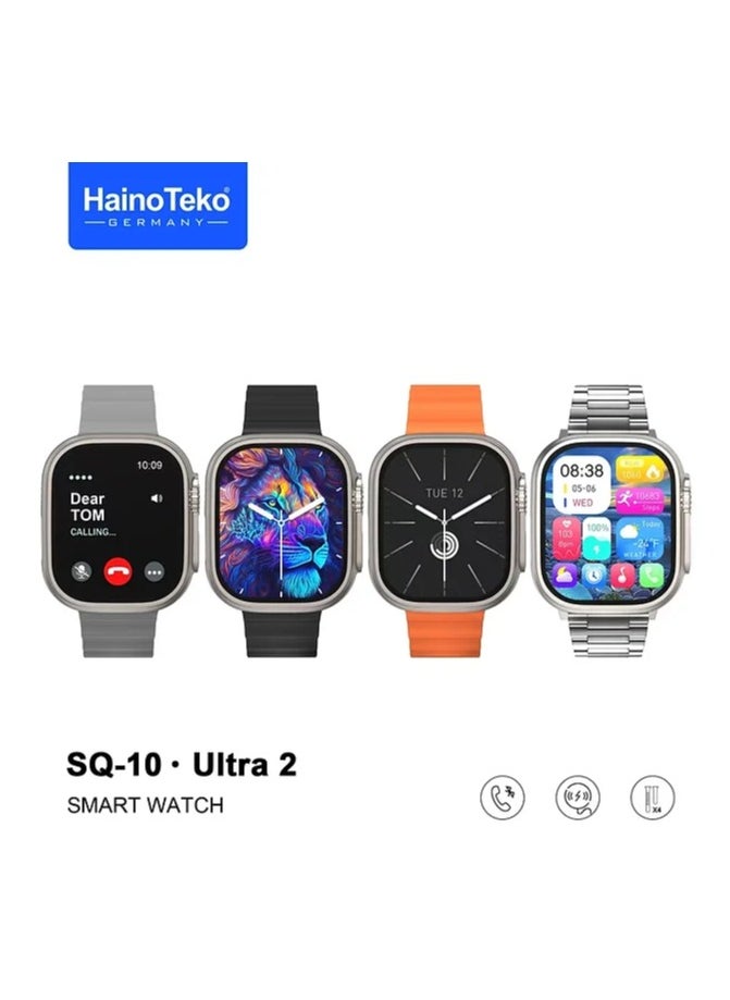 Haino Teko - Haino Teko Germany SQ10 Ultra 2 AMOLED Display Smart Watch With 4 Spair Strap and Wireless Charger for Gents and Boys Silver - Image 1