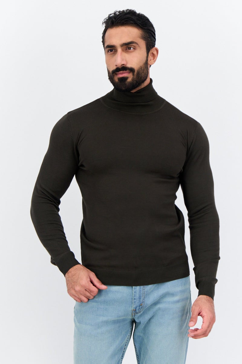 Sorbino Men High Neck Textured Long Sleeves Sweatshirt, Dark Green - Image 1