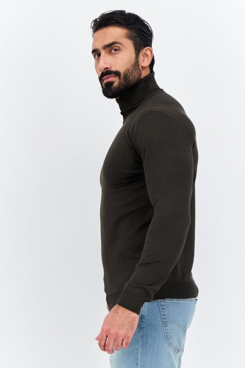 Sorbino Men High Neck Textured Long Sleeves Sweatshirt, Dark Green - Image 2